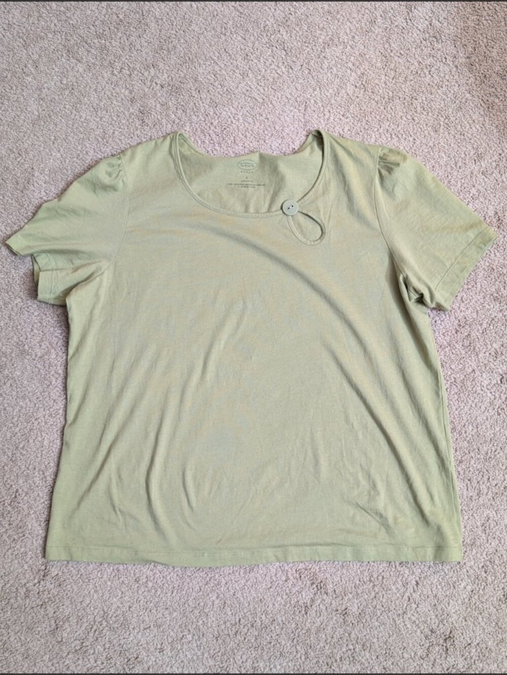 Woman Olive Short Sleeve Scoop Neck Top with Button Detail - Picture 2 of 5